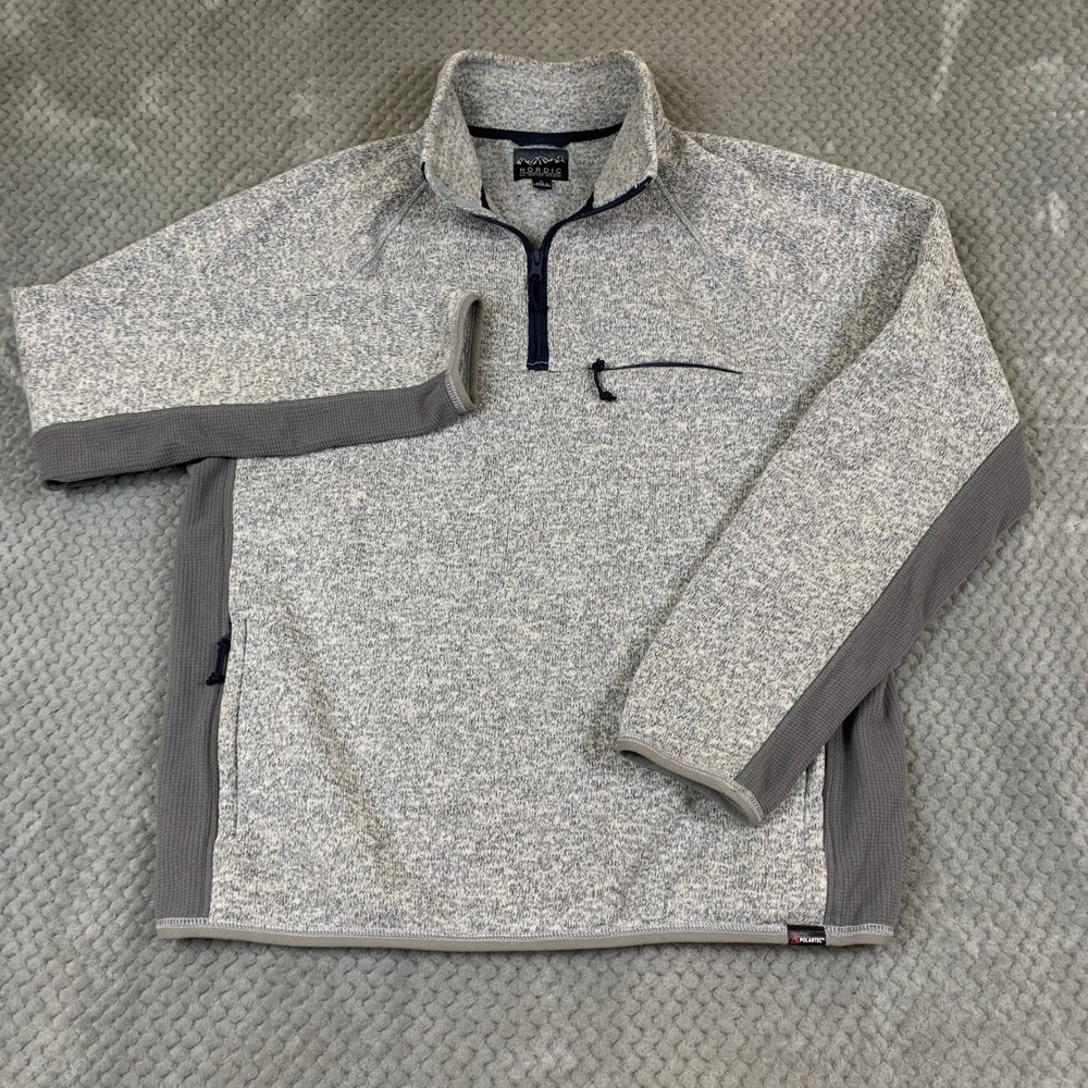 J Crew Nordic Fleece Pullover Mens Large Gray Polartec Quarter Zip AQ121